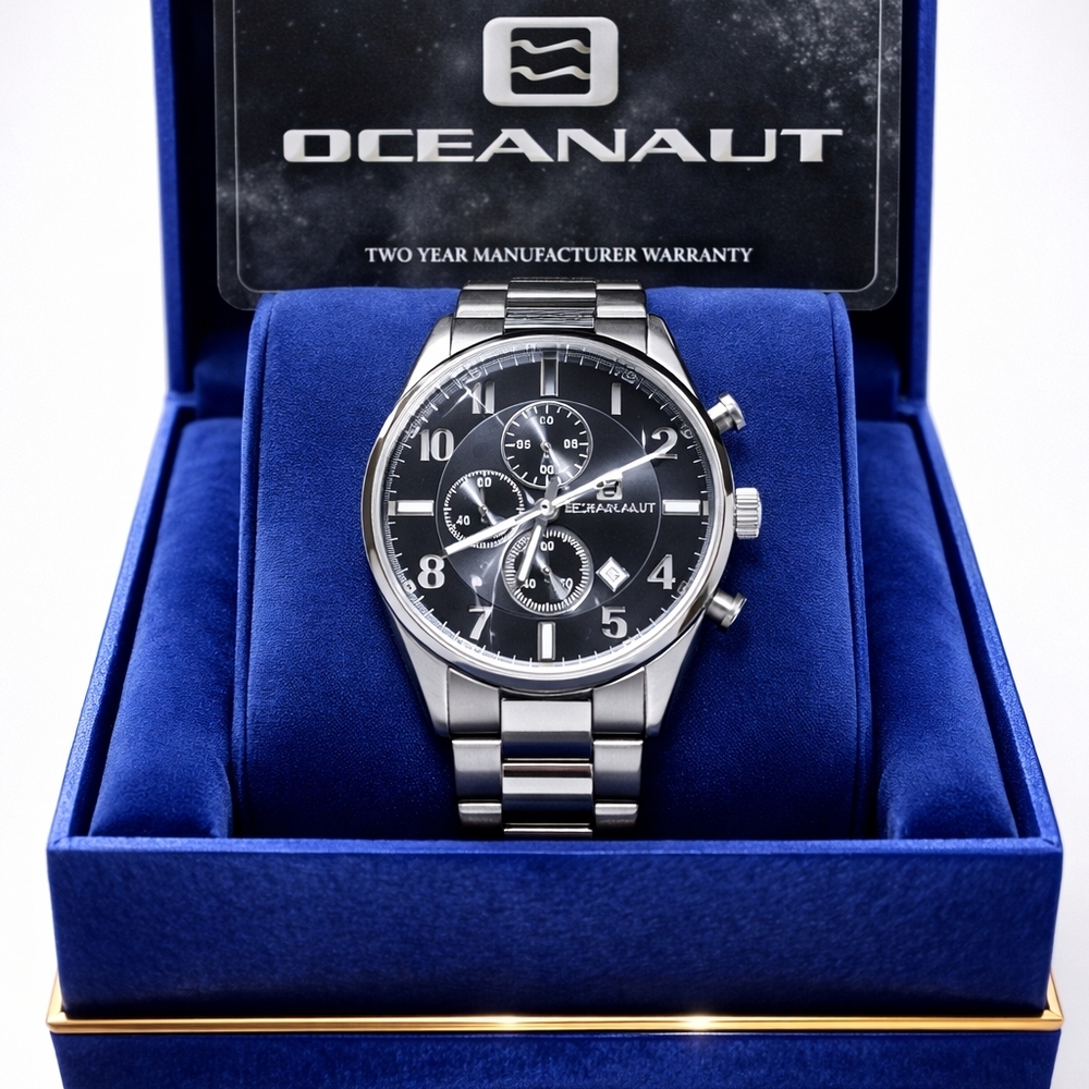 🆕️Oceanaut Black Chronograph Men's Luxury Watch Stainless Steel Box & Warranty
